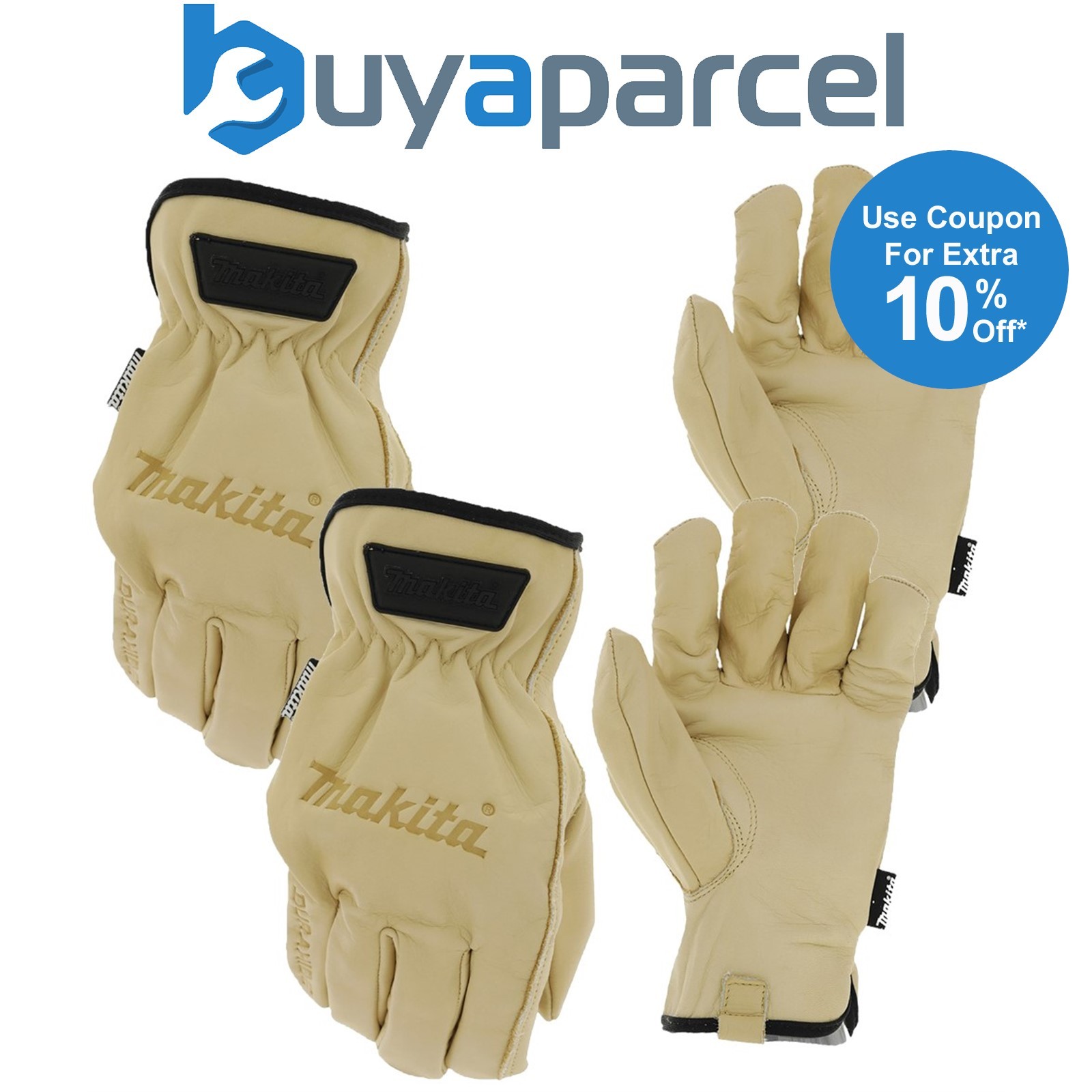 Makita P-84632 Cow Driver Gloves - Extra Large 2x Pair Genuine Durahide Leather
