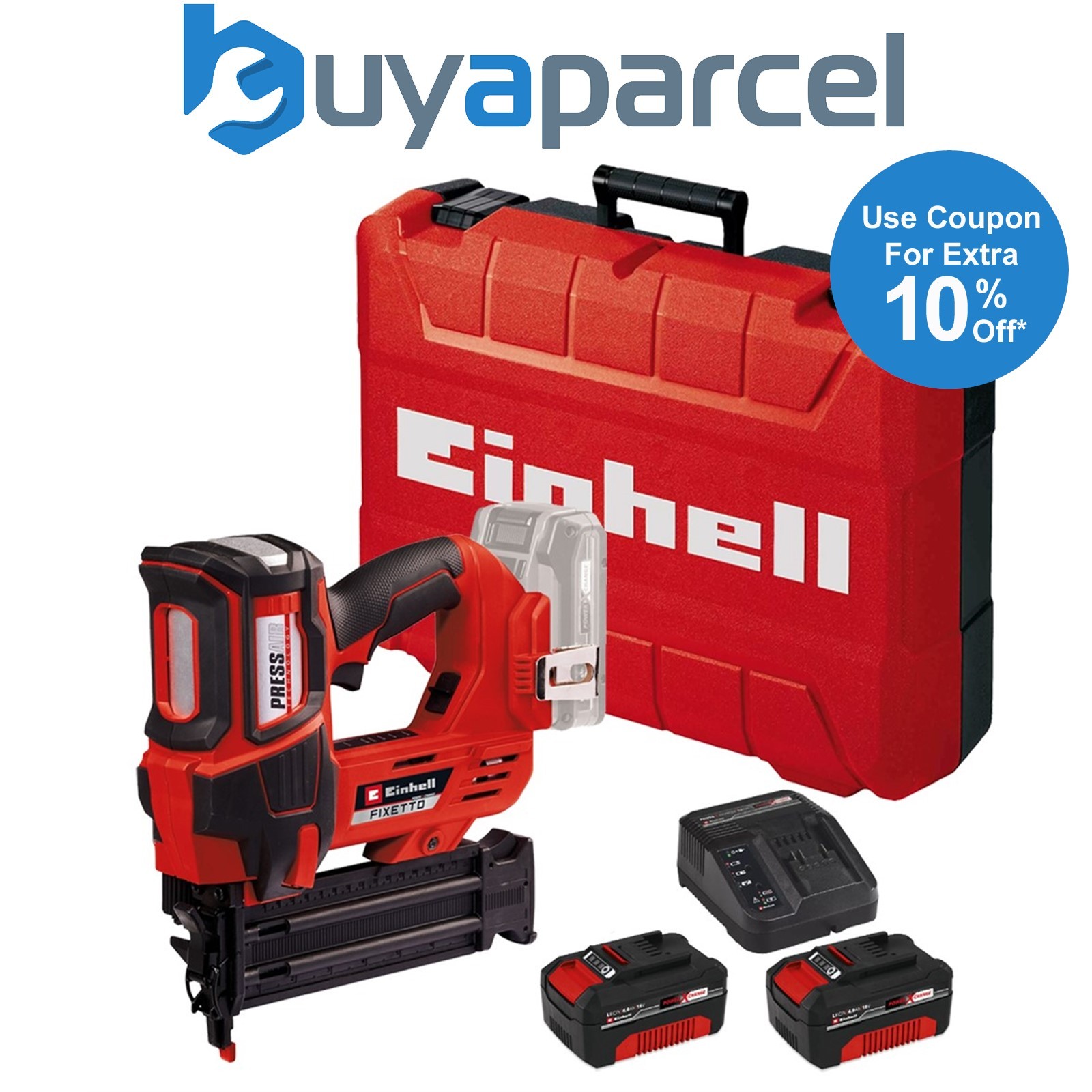 Einhell Power X-Change 18v Cordless Nailer Nail Gun + x2 4AH Kit + Carry Case