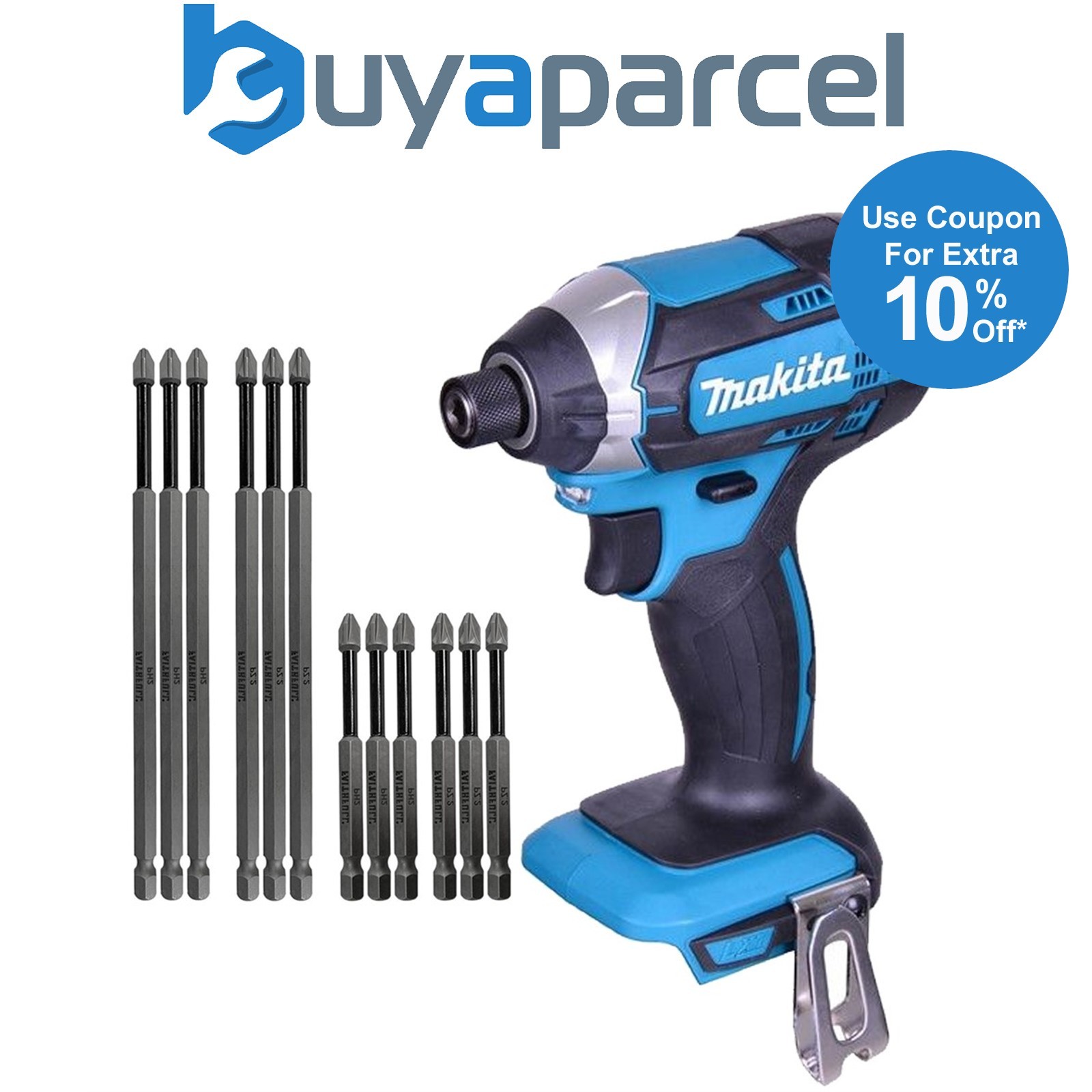 Makita DTD152Z 18v Lithium Ion Impact Driver LXT + 12 Piece Long Bit Set