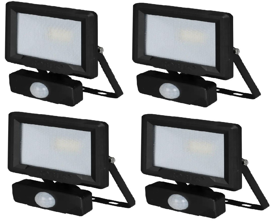 4 X Robus Hilume 10W LED Floodlight with PIR Black 4000K- RHL1040P -RRP £120