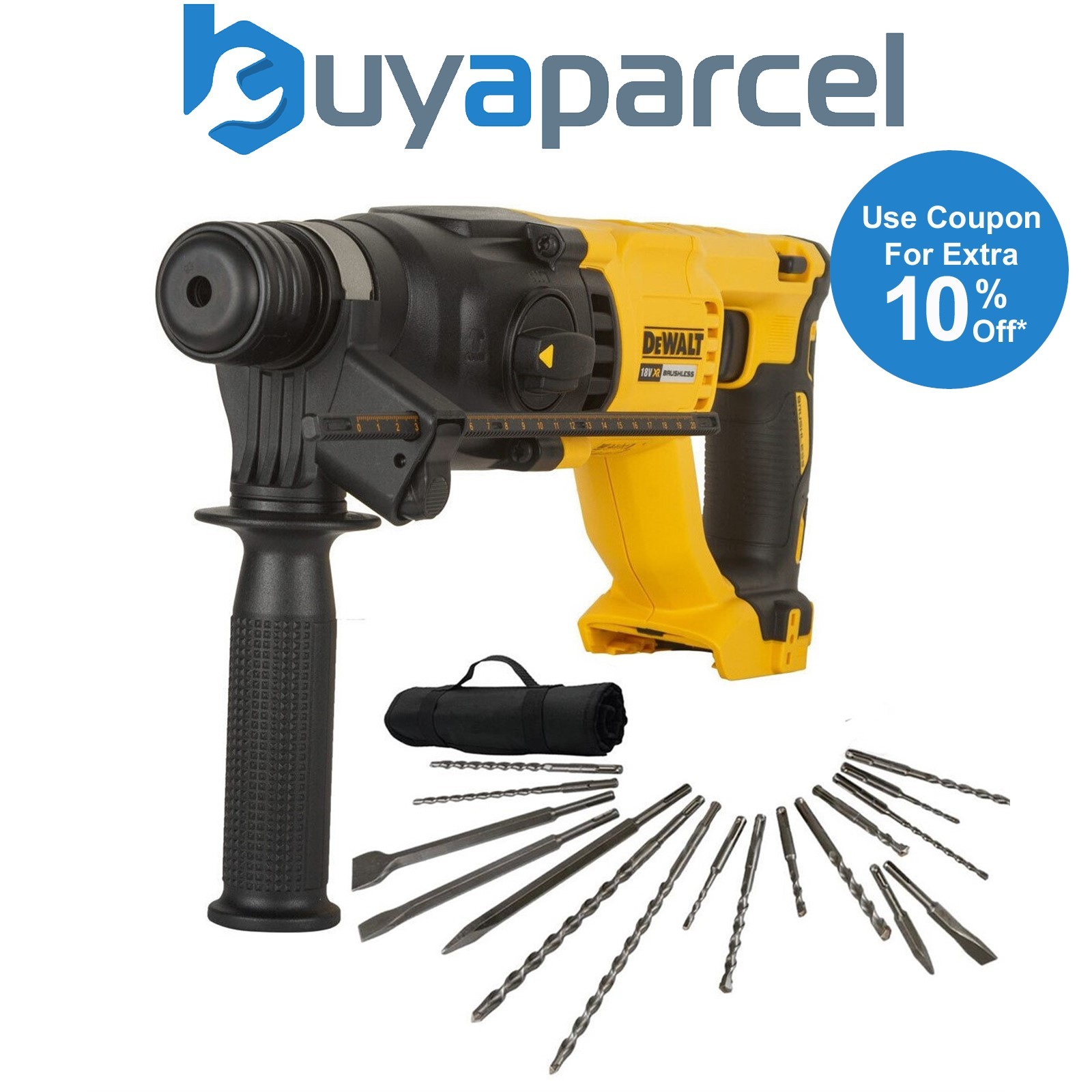 Dewalt DCH133N 18v Brushless SDS Hammer Drill 3 Mode + 17 Piece Bit Set