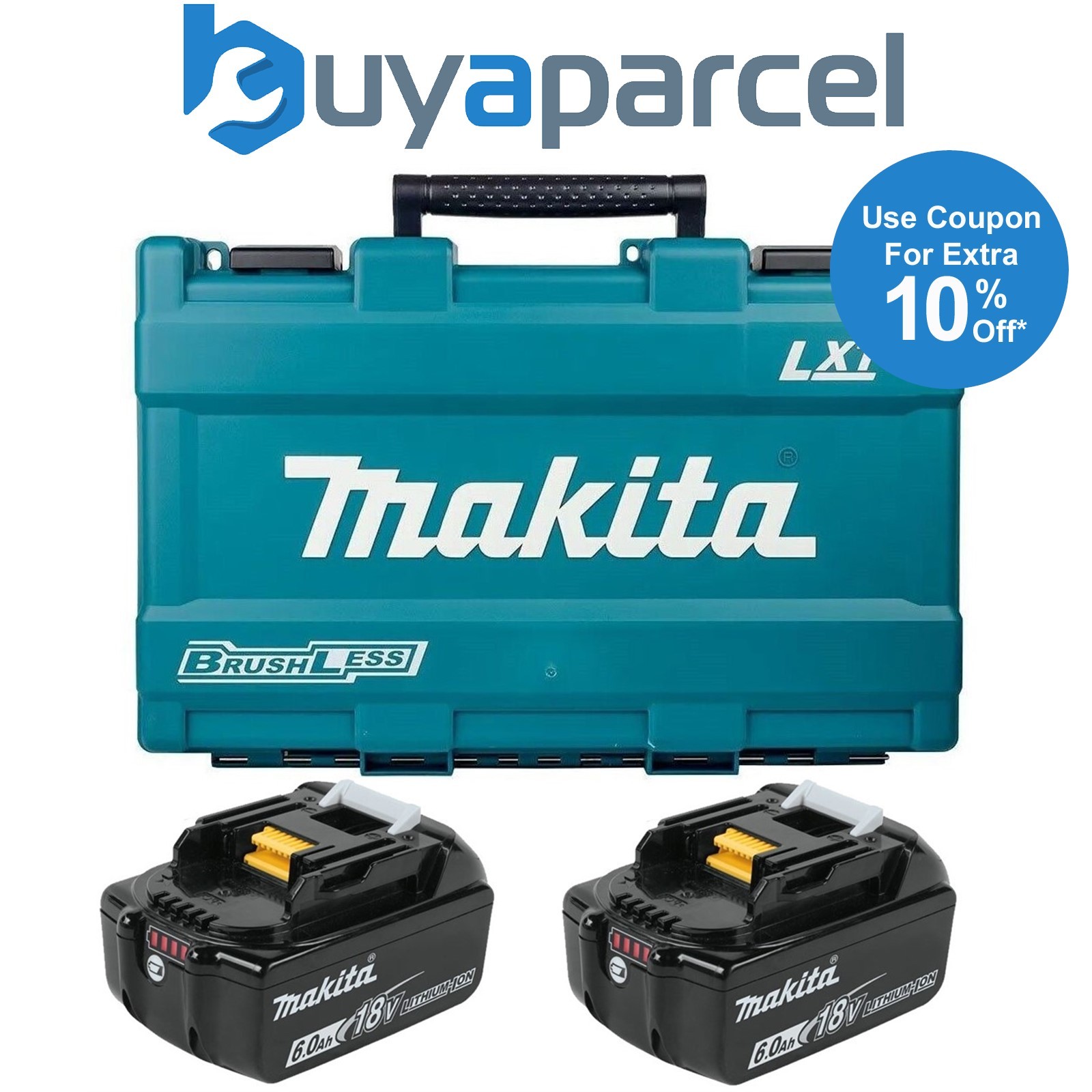 2x Genuine Makita 18V 6.0Ah Li-Ion LXT Battery BL1860 6AH New Star + Carry Case
