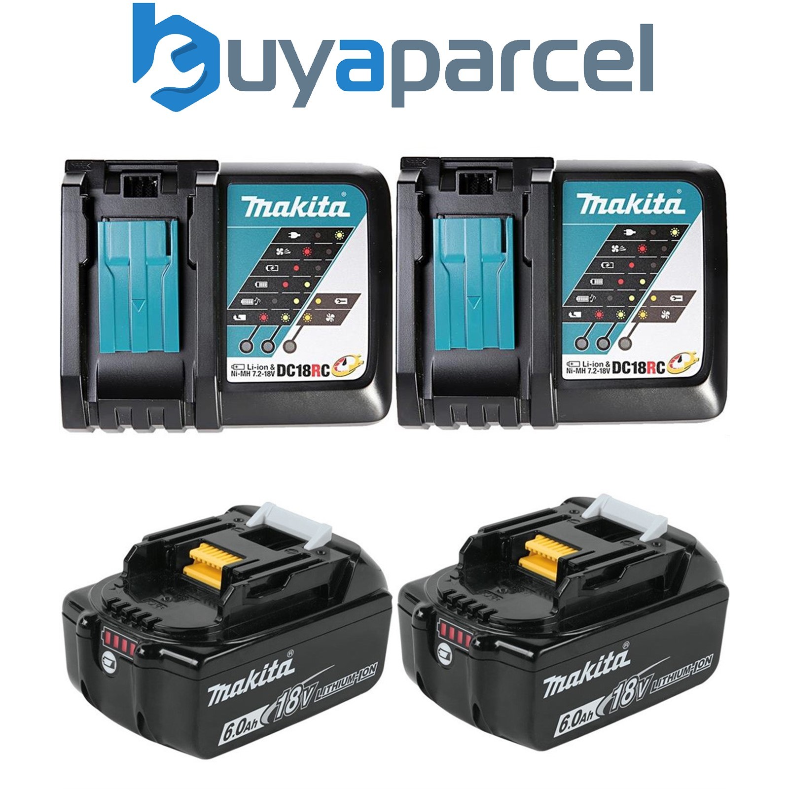 Makita BL1860 18v 2x LXT 6.0ah Lithium Batteries + DC18RC Dual Pack Fast Charger